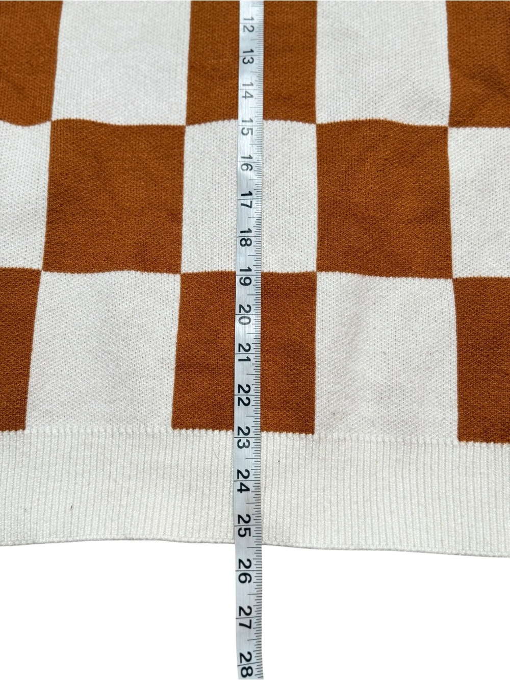 Oversized Medium Brown Cream Buffalo Plaid Knit Cardigan Sweater - Picture 11 of 11